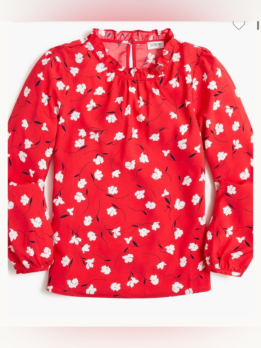 J Crew Factory red floral ruffle neck top, medium